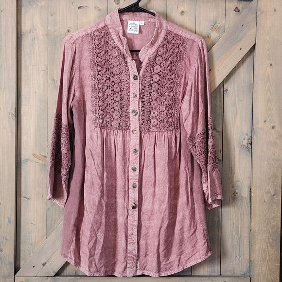 Parsley & Sage Women's Button Front Embroidered Tunic Top Half Sleeve Sz Small - Picture 1 of 8